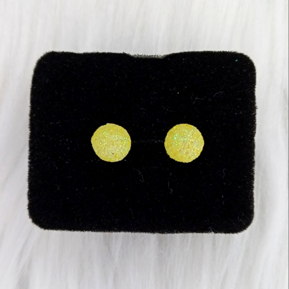 Yellow Glitter Ball Stud Earrings